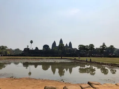 panorama of anchor wat in Siem Reap with a lake in front