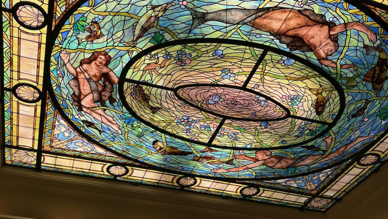Stained glass ceiling inside a Hot Springs, Arkansas bathhouse